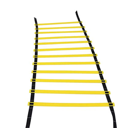 Quick Speed Training Ladder | 6m 12 - Rung Football Step Ladder with Scale | Adjustable Width for Football/Basketball/Volleyball | Foldable & Portable with Storage Bag