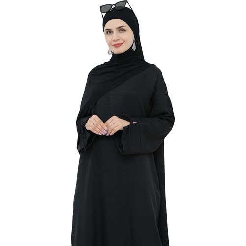 Women 1PC Abaya Dress Simple Kaftan Eid Dress for Women Muslim Casual Robe Fashion Jilbab Dubai Travel Outfits - color: Black, size: X-Large