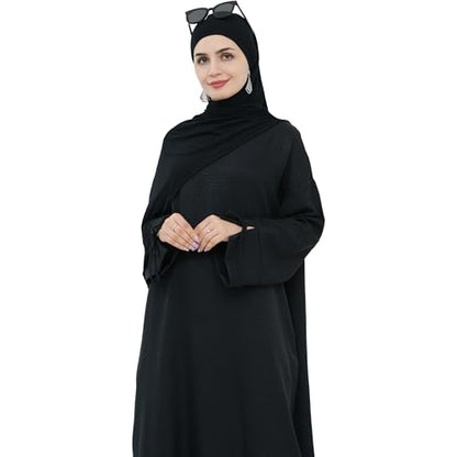 Women 1PC Abaya Dress Simple Kaftan Eid Dress for Women Muslim Casual Robe Fashion Jilbab Dubai Travel Outfits - color: Black, size: X-Large