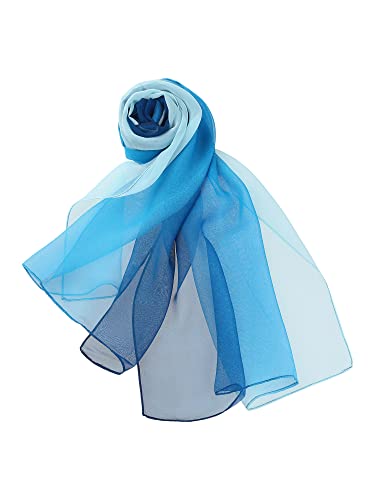 uxcell Women'sChiffon Sheer Long Scarf Silky Gradient Party - color: Dark Light Blue