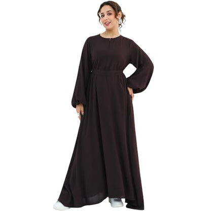 Muslim Women Abaya Dress Breathable Front Zipper&Pockets&Belt Prayer Robe - color: Dark Coffee, size: Small
