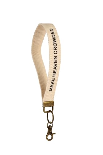 Make Heaven Crowded Christian Keychain Cotton Wristlet Keychain Bronze Key Fob Soft Car Keychain Wristlet - color: White