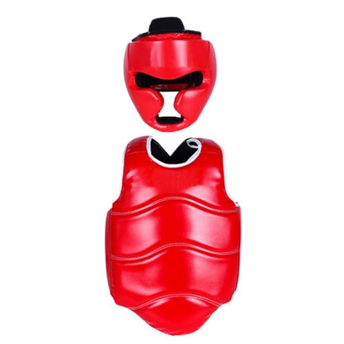 Padded Muay Thai Chest Protector Boxing, Taekwondo MMA Martial Arts Kickboxing Karate Sparring Body Guard Training - color: Red Set, size: Large