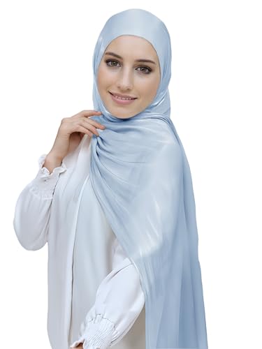 Lina & Lily Sheen Shimmer Women's Crepe Scarf Shawl Wrap Head Hijab Lightweight - color: Light Blue