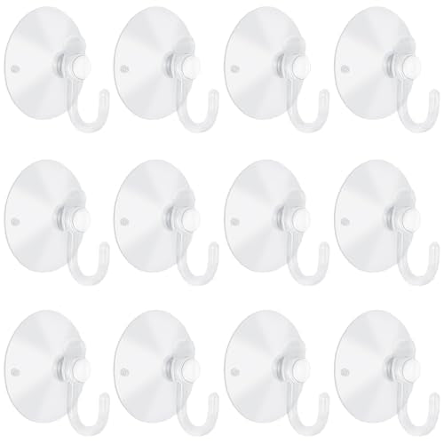 12 Pieces Small Suction Cups with Hooks 1.2 inch Clear Plastic Sucker Hooks for Glass Window Wall Festivals Parties Theme Carnival Decoration Door Bathroom Kitchen - size: 1.2"+hooks"