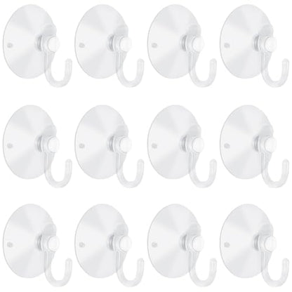 12 Pieces Small Suction Cups with Hooks 1.2 inch Clear Plastic Sucker Hooks for Glass Window Wall Festivals Parties Theme Carnival Decoration Door Bathroom Kitchen - size: 1.2"+hooks"