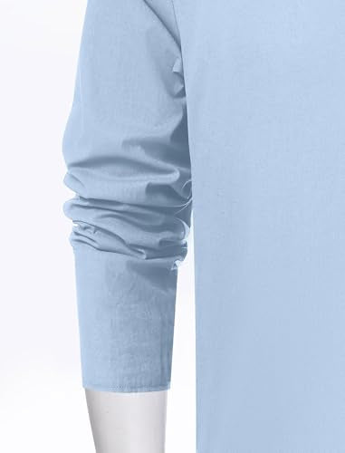 IWEMEK Men Kaftan Robe Button Up Muslim Thobe Long Sleeve Eid Ramadan Abaya Henley Shirts Casual Dubai Islamic Prayer Clothes - color: Blue, size: Small