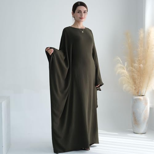Women Muslim Abaya Dress 1Piece Bat Sleeve Islamic Maxi Robe Fashion Jilbab for Women Eid Kaftan Muslim Robe - color: Army Greena, size: Medium