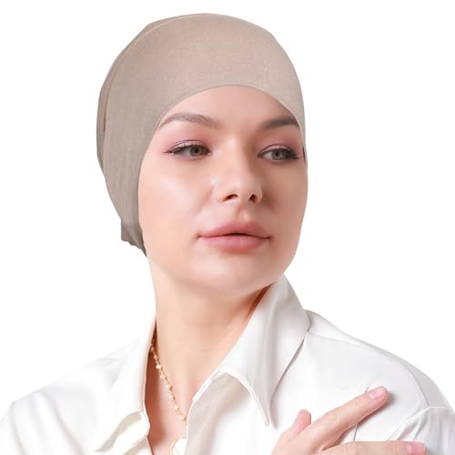Women Under Hijab Cap Islamic Underscarf Turbans for Women Solid Color Hijab Bonnet Caps Muslim Scarf Inner Cap - color: Light Khaki