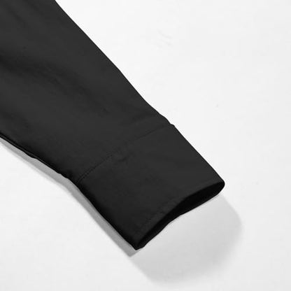 Men’s Thobe Muslim Islamic Robe Kaftan Long Sleeve Arabic Jubba Side Split Henley Neck Cotton Dress A17 - color: Black, size: Medium