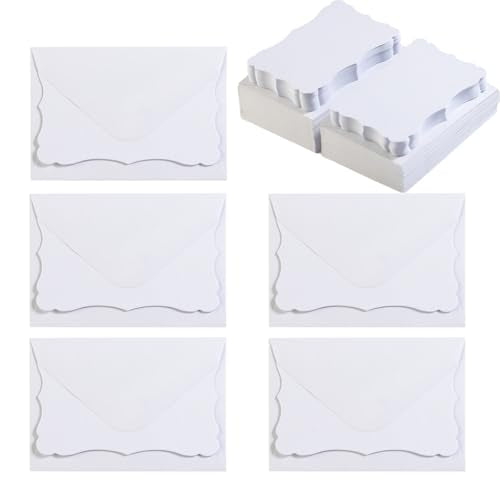 100 Pack Mini Envelopes with Blank Note Cards, White | 4 x 2.7 Inches, Self-Adhesive, Small Business Card Size - color: White-White