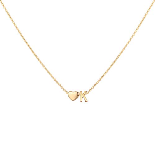 Glimmerst Initial Heart Necklace 18K Gold Plated Stainless Steel Tiny Heart Letter Necklace Personalized Monogram Name Necklace for Women - style: K