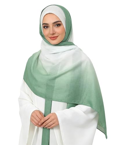 RARITYUS Fashion Gradient Color Hijab Scarf for Women Glitter Modal Instant Muslim Islamic Hijab Head Wraps Long Shawls - color: Green