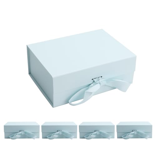 kaxilu Light Blue Gift Boxes with Ribbon Foldable Gift Boxes Set of 5 Magnetic Gift Boxes for Presentations and Groomsmen Proposal, Glossy Finish,Large-L11.5*W8.6*H4.2inch - color: Light Blue, size: Large-L11.5*W8.6*H4.2inch
