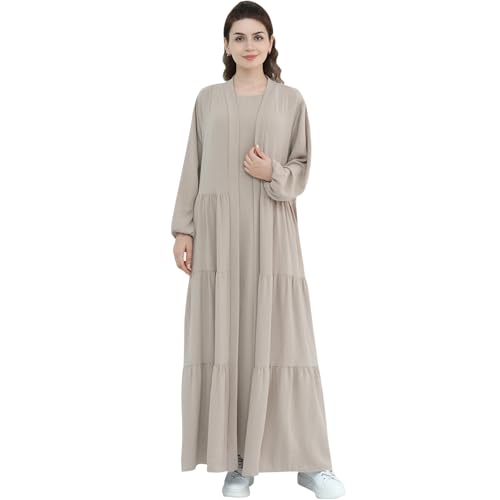 Women Muslim Abaya Dress 2PCS Soft Flowing Cardigan Dress Set Islamic Dubai Modest Kaftan Prayer Robe - color: Taro, size: Small