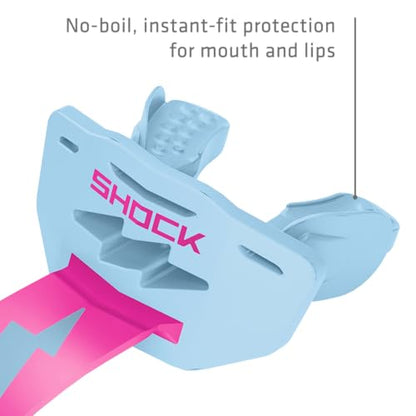 Shock Doctor Bolt Lipguard, Adult Mouth Guard Football with Strap. Mouthguard One Size Fits All - color: Columbia Blue/Shock Pink