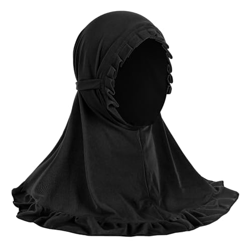 GREUS 2Pcs Kids Hijab for 2-6Y Girls Muslim Headscarf One Piece Hijabs Khimar Islam Arab Scarf Turban Bandana Hat Head Wrap - color: Set D (Black + White)