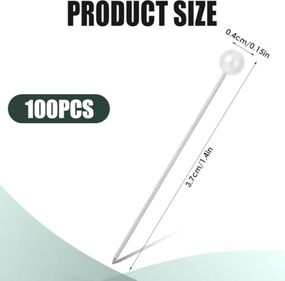 100 Pcs Pearl Pins for Bouquets for Fabric White Straight Head Pins Map Pins Fixed Sewing Marker Needle for Crafting Maker Jewelry DIY Craft Sewing Wedding Flower Decorations