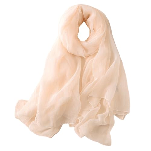 Utaly Lightweight Chiffon Scarf for Women Long Chiffon Sheer Scarf Ladies Fashion Sun-proof Shawls Wrap - color: Beige