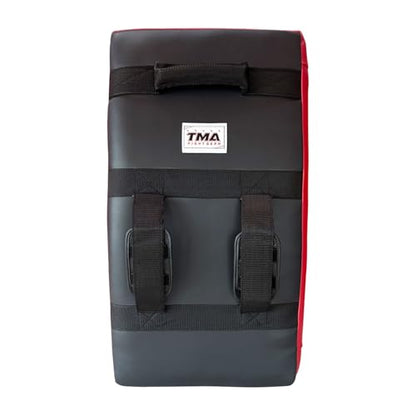 TMA Kick Shield Muay Thai Kickboxing, Heavy Curved Kicking Striking Body Pad, Target MMA Boxing Training, Kickboxing Body Shield, 3 Padded Handles, Karate Kicking Pads, Sparring Sheild - color: Black/Red
