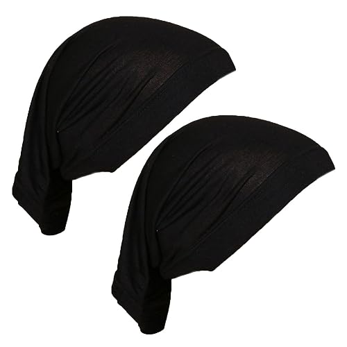 2 Pcs Women Hijab Undercaps Under Scarf Hijab Cap Solid Color Stretch Under Caps Inner Under Scarf Hat Black - color: Black