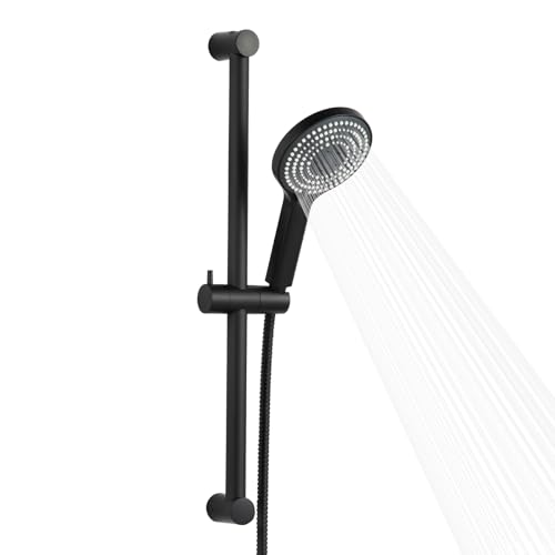 OFFO 6-Spray High Pressure Handheld Shower Head Combo with Adjustable 23 in Slide Bar and 60 in Stainless Steel Hose, Matte Black - color: Matte Black, style: 23" Slide Bar & 60" Hose
