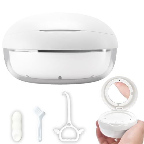 Retainer Case Denture Bath Case Basket Mirror Leak-proof White Hanburger | 2-in-1 design Strainer Basket No-Leak Cleaning Case for Mouth Guard Cute Removal Tool,Aligner chewies,Bursh - color: White Hanburger