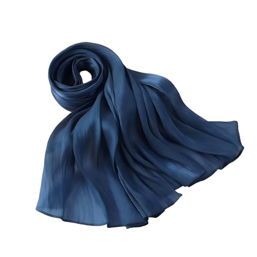 Organza Sheen Shimmer Crepe Hijab Scarf for Women Lightweight Sheer Shawl Wrap for Wedding and Evening Dresses - color: Dark Blue