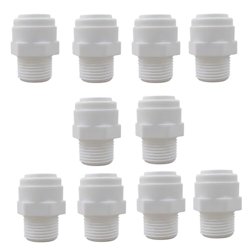 10 Pack 3/8" Push to Connect Fitting - 3/8" OD Tube x 3/8" Male Thread Straight Connector for Reverse Osmosis Systems, Water Filters & Plumbing (white) - style: 3/8" Male x 3/8" od straight connect (10)