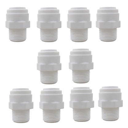 10 Pack 3/8" Push to Connect Fitting - 3/8" OD Tube x 3/8" Male Thread Straight Connector for Reverse Osmosis Systems, Water Filters & Plumbing (white) - style: 3/8" Male x 3/8" od straight connect (10)