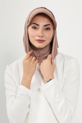 Aisha's Design Full Coverage Cotton Bonnet Hijab with Visor Modest Underscarf Bonnet - color: Mink