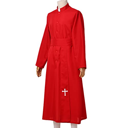 COSDREAMER Mens Clergy Robe Preacher Cassocks Mens Praise Worship Robes - color: Red, size: X-Large