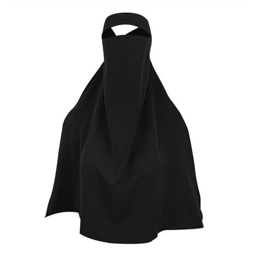 Single Layer Niqab, Soft Chiffon Muslim Veil Face Cover, One Layer Nose Piece, Hijab Prayer Face Mask for Women Men - color: Black