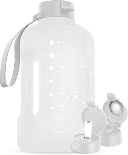 AQUAFIT Half Gallon Water Bottle with Time Marker - color: White, size: 64 Ounces