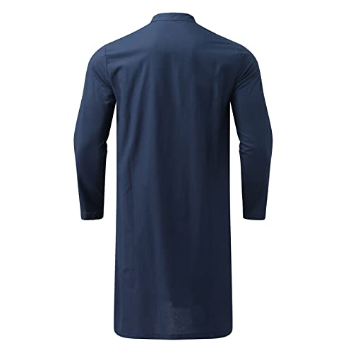 Alalaso Mens Muslim Thobe Kaftan Robe Saudi Arabic Middle East Islamic Long Gown Dress Long Sleeve Clothing Ramadan Jubbah - color: 2-navy, size: X-Large