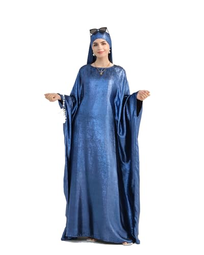 Qianliniuinc Women Muslim Full Cover Long Dress - Loose Hooded Dress Abaya Prayer Robe Islamic Clothes One-Size - color: Fog Blue