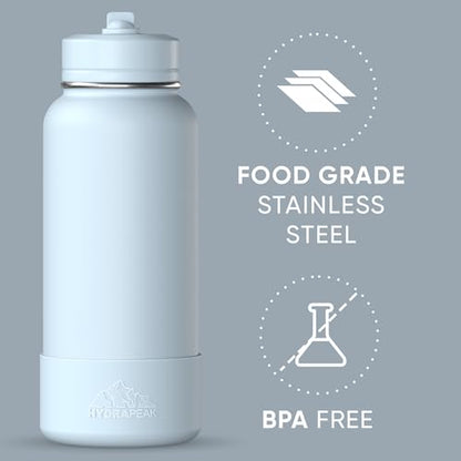 Hydrapeak 32oz Sport Insulated Water Bottle with Straw Lid, Leak & Spill Proof, Keeps Drinks Cold for 24 Hours, Hot for 12 Hours, Premium Stainless Steel Water Bottles (32oz, Powder Blue) - color: Powder Blue