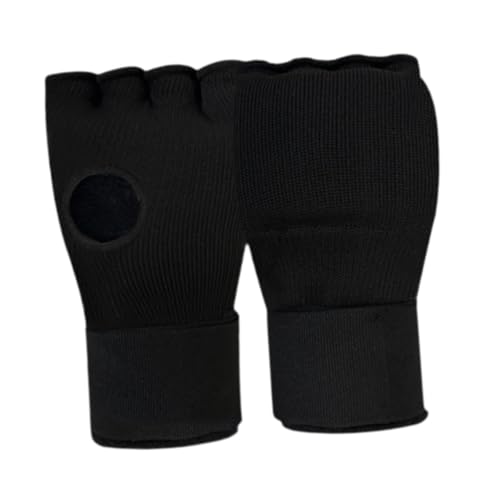 Kids Boxing Inner Gloves, Half Finger Hand Wraps with Adjustable Wrist Straps for Sparring and MMA Training, Black