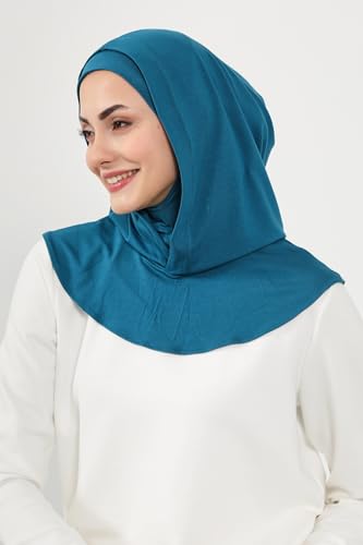 Aisha's Design Full Coverage%95 Cotton Bonnet for Women, Ready-to-Wear Hijab Bonnet Headscarf with Neck Coverage - color: Petrol