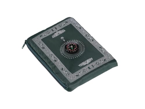 1 Piece Travel Prayer Mat with Compass,Muslim Prayer Carpet,with Compass Pocket Sized Carry Bag,Muslim Travel Prayer Mat and Attached Compass,Islamic Prayer Rug,Green