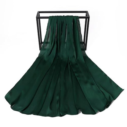 Luxury Silky Satin Hijab for Women, Shimmer Crinkle Muslim Head Scarf, Graceful Feminine Charm - color: Dark Green