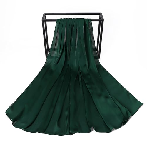 Luxury Silky Satin Hijab for Women, Shimmer Crinkle Muslim Head Scarf, Graceful Feminine Charm - color: Dark Green