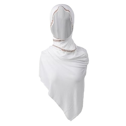 Women Elegant Long Scarf Muslim Islamic Ramadan Eid Hijab Prayer Scarf Silk Jersey Turban Headwrap Lightweight Shawl - color: A-white