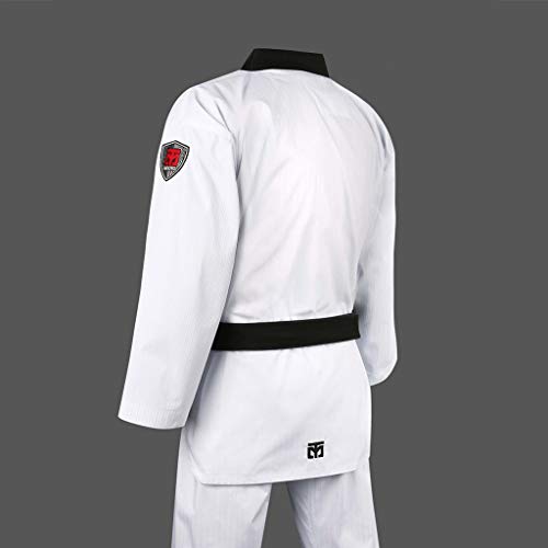 MOOTO Korea Taekwondo BS4.5 Basic Uniform White BK V-Neck MMA Martial Arts Karate Demonstration Team Gym School Academy (190 (Height : 190~199cm)(6.23~6.53ft))