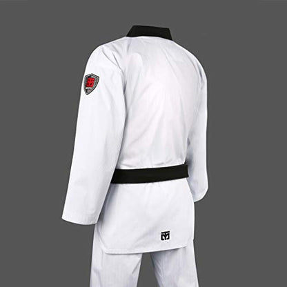 MOOTO Korea Taekwondo BS4.5 Basic Uniform White BK V-Neck MMA Martial Arts Karate Demonstration Team Gym School Academy (190 (Height : 190~199cm)(6.23~6.53ft))