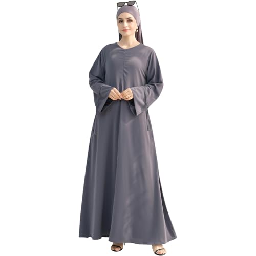 khalat Women's Muslim Kaftan Abaya Dress Eid Prayer Dress for Women Islamic Daily Dress Smooth Flowy Muslim Women Clothes - color: Dark Gray, size: Large