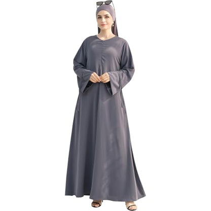 khalat Women's Muslim Kaftan Abaya Dress Eid Prayer Dress for Women Islamic Daily Dress Smooth Flowy Muslim Women Clothes - color: Dark Gray, size: Large