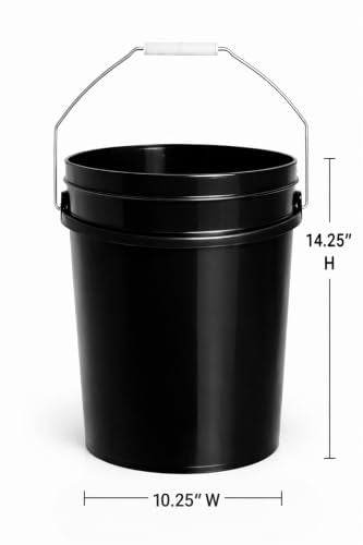 5-Gallon Bucket with Airtight Lid – Made in USA, Food Grade BPA Free Plastic, Heavy Duty Multi-Use, Metal Handle with Grip, Stackable Storage – Black, 5 Pack - color: 5 Gallon - Black, size: 5