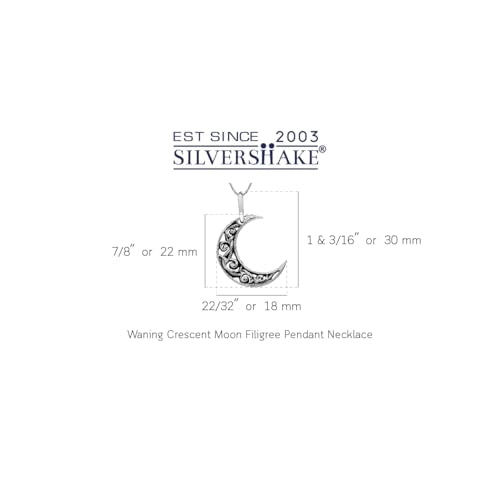 Silvershake 925 Sterling Silver Waning Crescent Moon Filigree Pendant with 1mm 18 Inch Venetian Box Chain Necklace