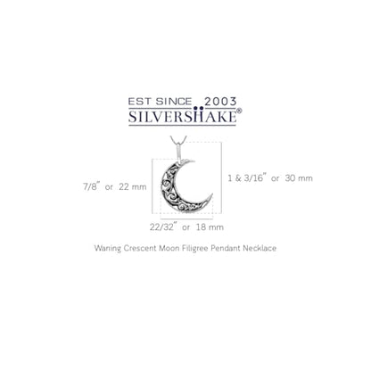 Silvershake 925 Sterling Silver Waning Crescent Moon Filigree Pendant with 1mm 18 Inch Venetian Box Chain Necklace